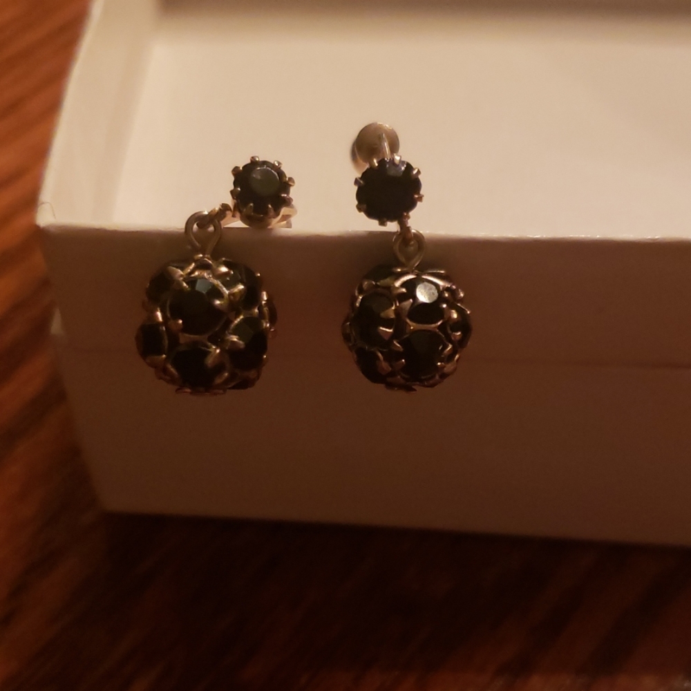 Black rhinestone clip on drop earrings